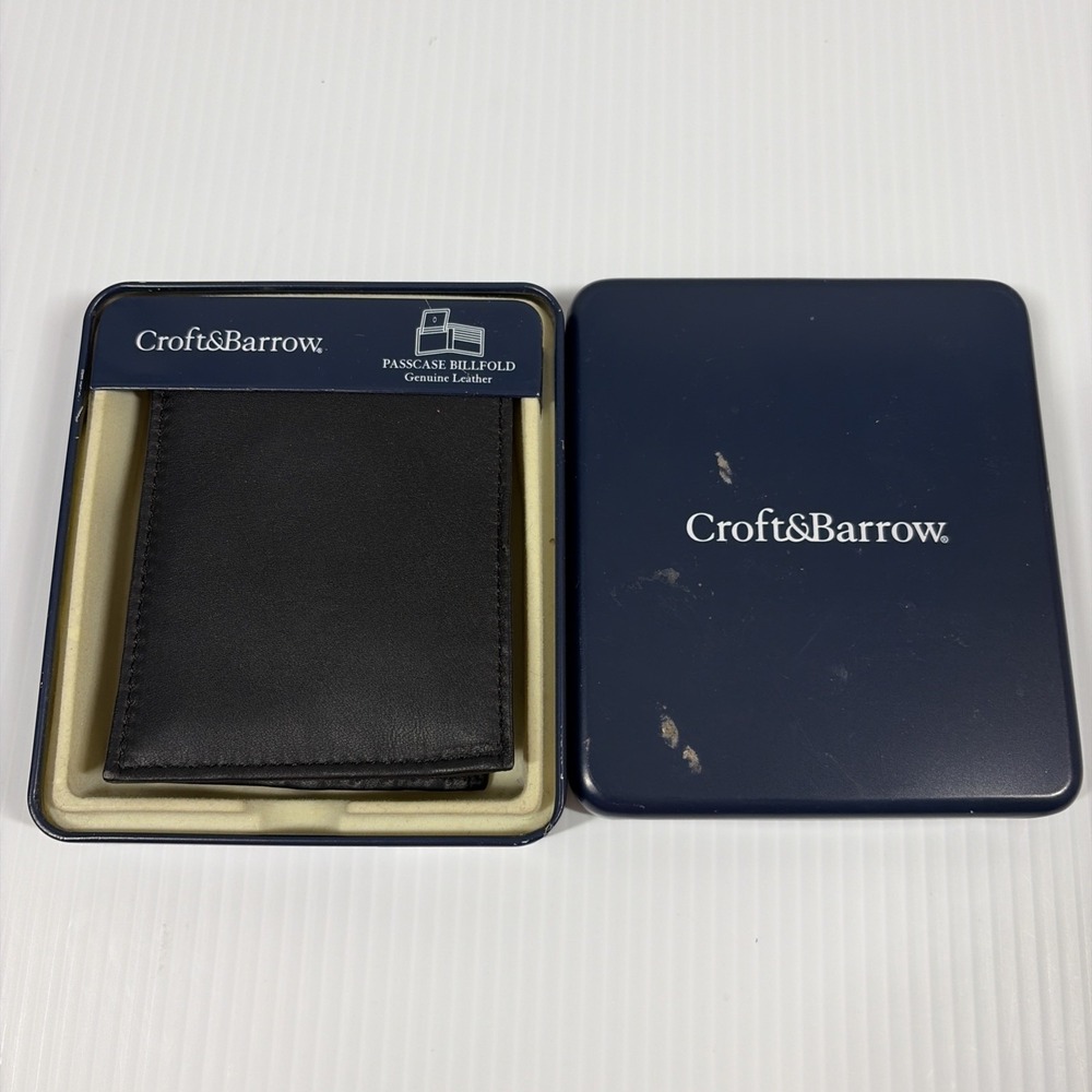 Croft Barrow Genuine Leather Wallet Black Mens Passcase Billfold - NEW